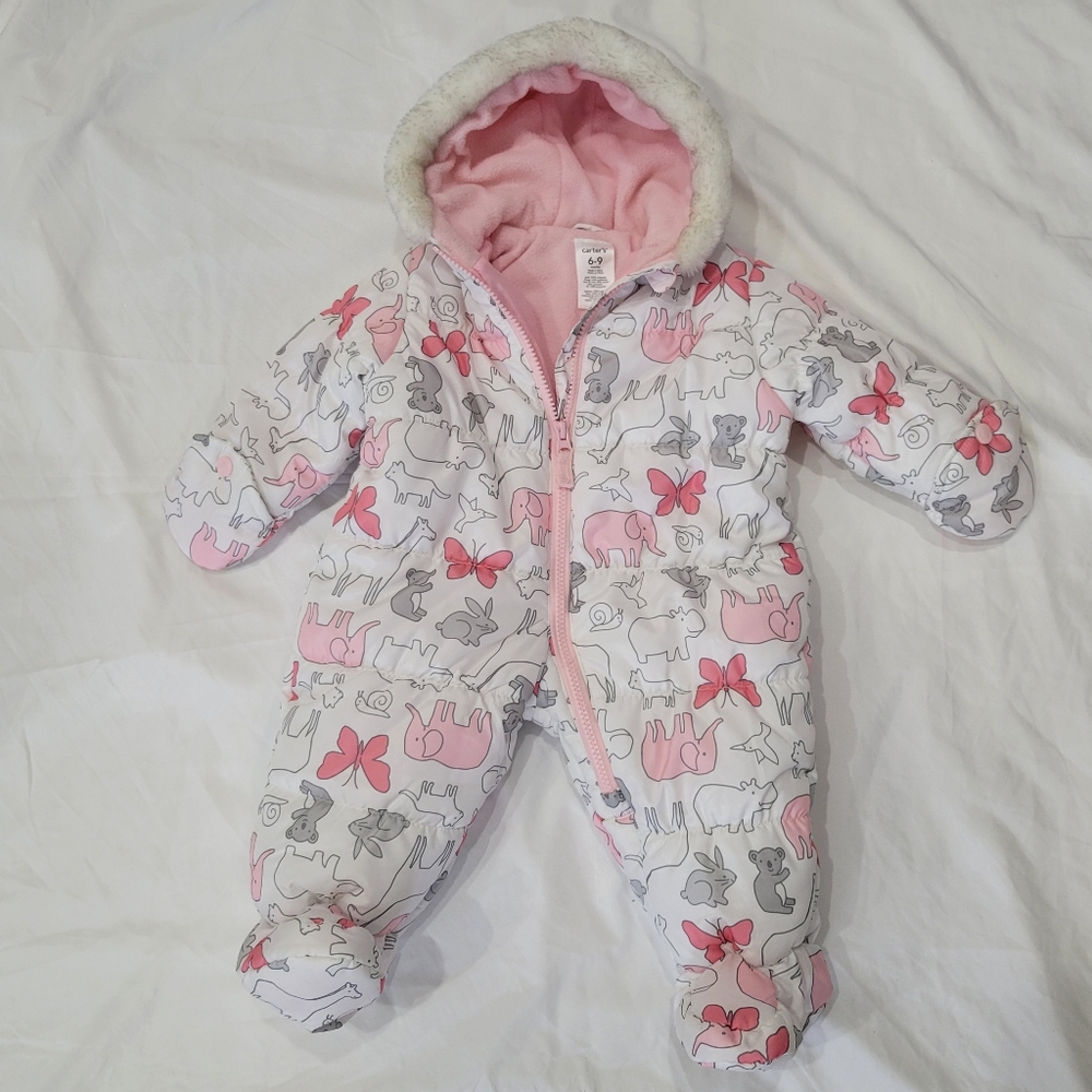 Carter's Pink and Gray Animal Print Snowsuit